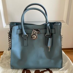 Michael Kors Hamilton saffiano leather tote large pastel blue - like new!